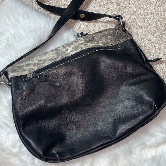 La Curtiembre Black Leather Cowhide Satchel Shoulder Crossbody Bag - Picture 11 of 11
